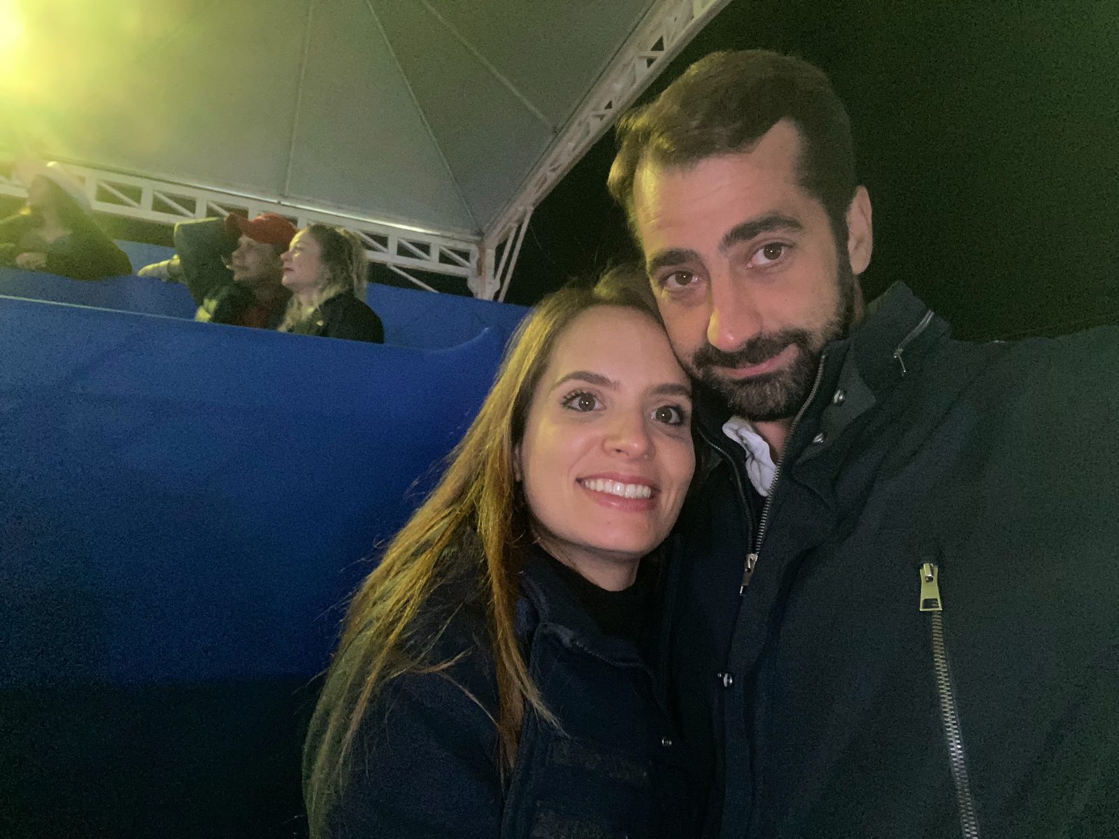 Daniel and his wife at the airport on arrival in Brazil, 2022.